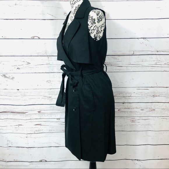 Halston Heritage Linen StretchTrench Button Up Wrap Shirtdress Black S - Picture 6 of 12